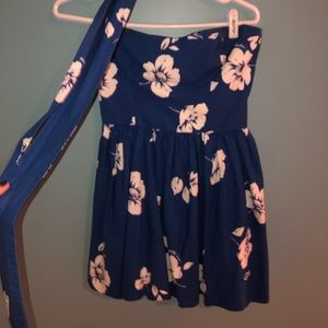 Blue Floral Strapless Minidress
